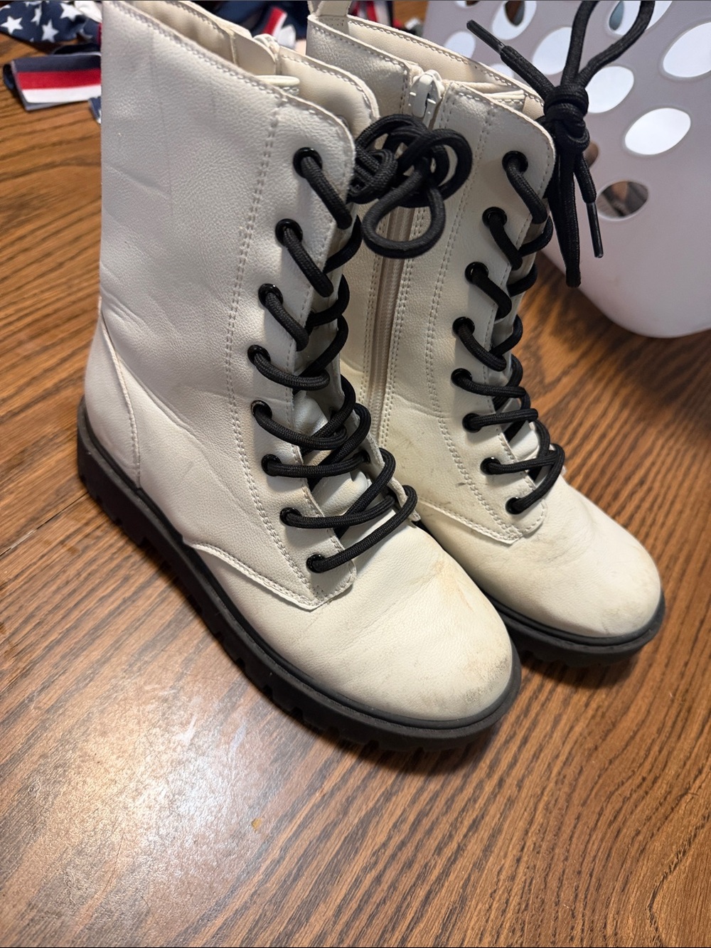 Target White Kids Lace-Up Combat Boots with Black Laces